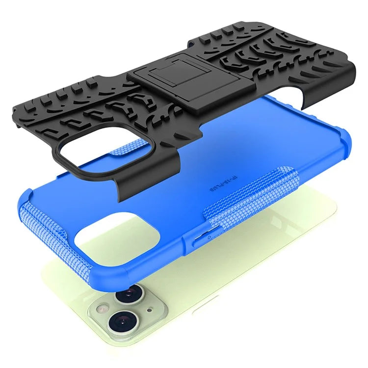 For iPhone 15 Plus Tyre Pattern Design Cover PC+TPU Phone Case with Kickstand