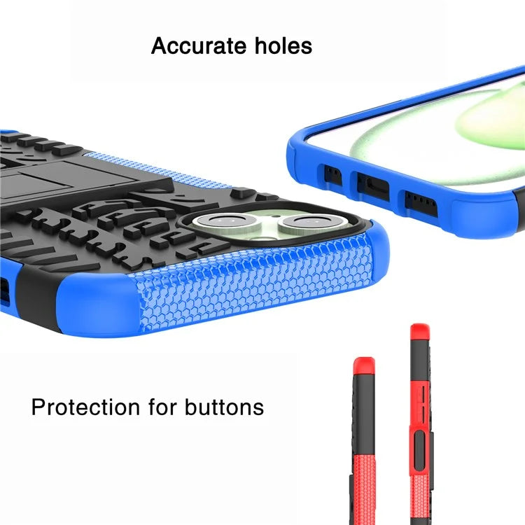 For iPhone 15 Plus Tyre Pattern Design Cover PC+TPU Phone Case with Kickstand