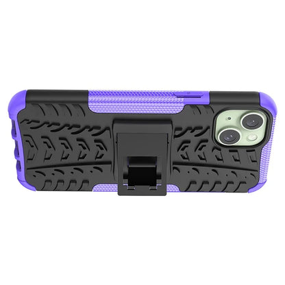 For iPhone 15 Plus Tyre Pattern Design Cover PC+TPU Phone Case with Kickstand