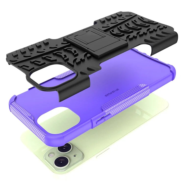 For iPhone 15 Plus Tyre Pattern Design Cover PC+TPU Phone Case with Kickstand