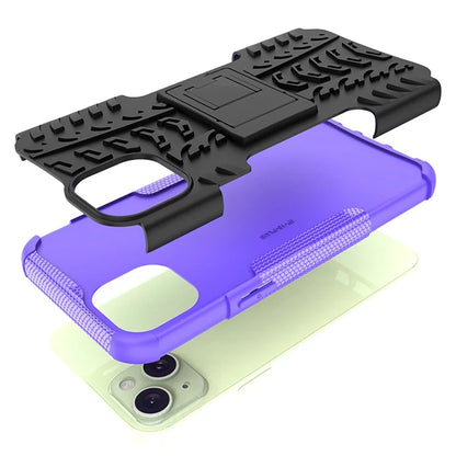 For iPhone 15 Plus Tyre Pattern Design Cover PC+TPU Phone Case with Kickstand