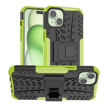 For iPhone 15 Plus Tyre Pattern Design Cover PC+TPU Phone Case with Kickstand