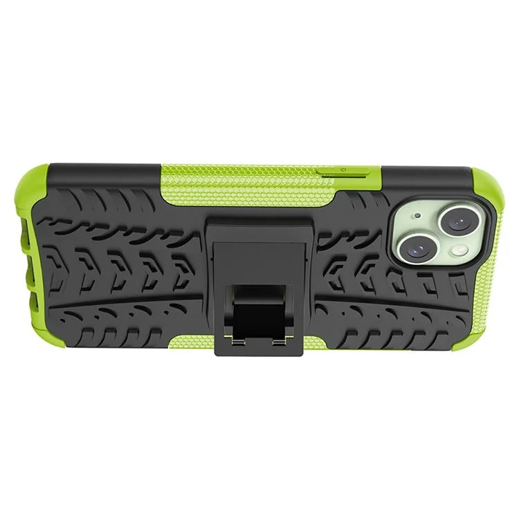 For iPhone 15 Plus Tyre Pattern Design Cover PC+TPU Phone Case with Kickstand