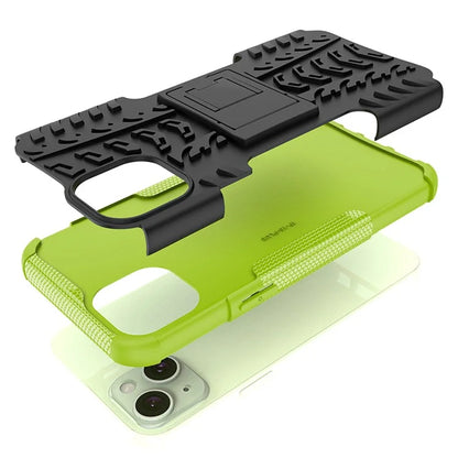 For iPhone 15 Plus Tyre Pattern Design Cover PC+TPU Phone Case with Kickstand