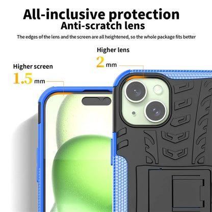 For iPhone 15 Plus Tyre Pattern Design Cover PC+TPU Phone Case with Kickstand