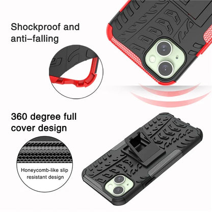 For iPhone 15 Plus Tyre Pattern Design Cover PC+TPU Phone Case with Kickstand