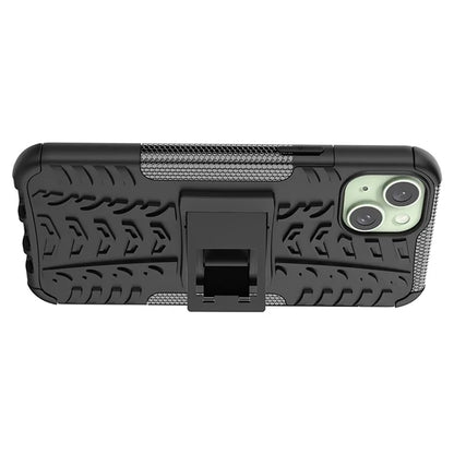 For iPhone 15 Plus Tyre Pattern Design Cover PC+TPU Phone Case with Kickstand