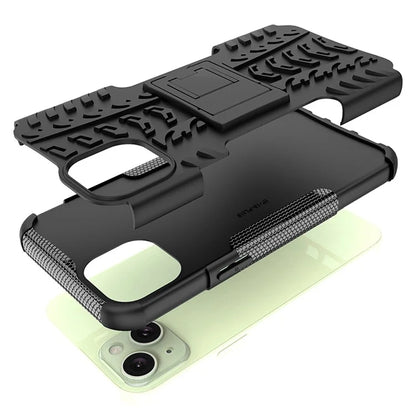 For iPhone 15 Plus Tyre Pattern Design Cover PC+TPU Phone Case with Kickstand