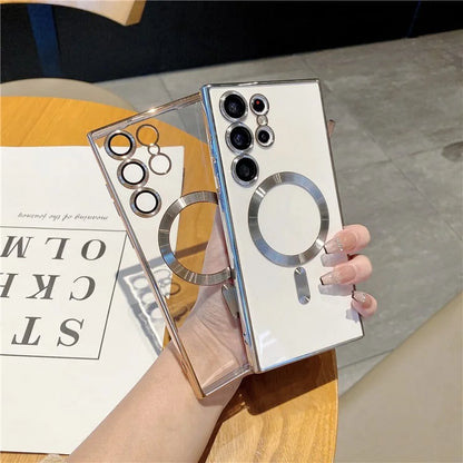 For Samsung Galaxy S22 Ultra 5G Case Electroplated TPU Magnetic Phone Cover with Lens Film