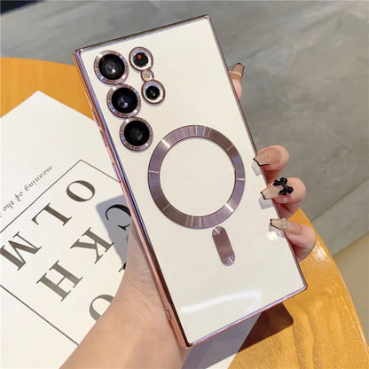 For Samsung Galaxy S22 Ultra 5G Case Electroplated TPU Magnetic Phone Cover with Lens Film
