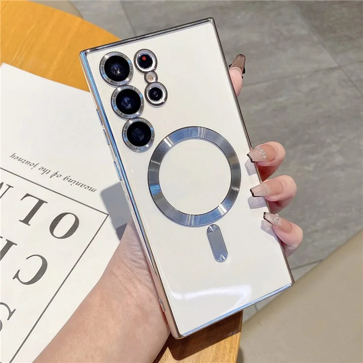 For Samsung Galaxy S22 Ultra 5G Case Electroplated TPU Magnetic Phone Cover with Lens Film