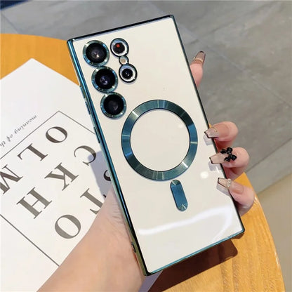 For Samsung Galaxy S22 Ultra 5G Case Electroplated TPU Magnetic Phone Cover with Lens Film