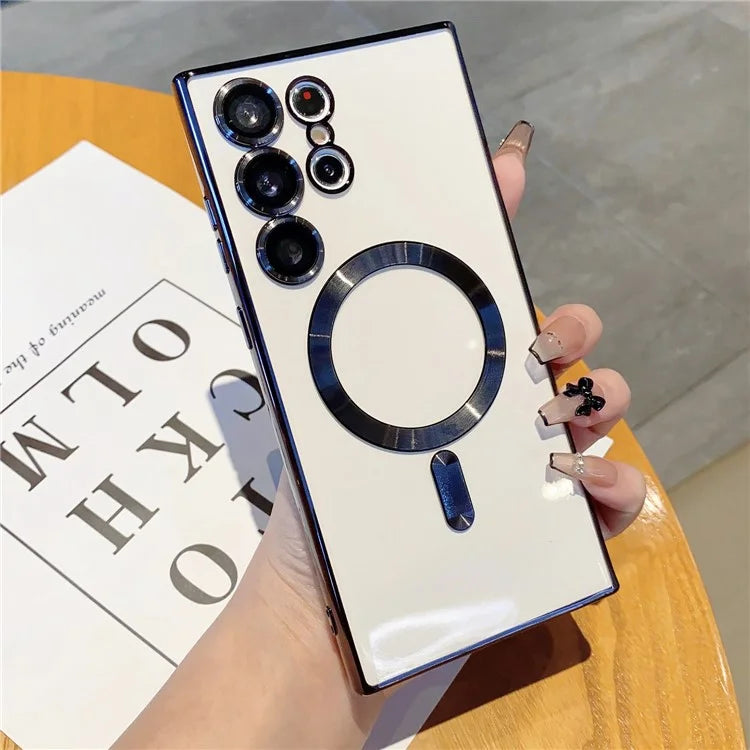 For Samsung Galaxy S22 Ultra 5G Case Electroplated TPU Magnetic Phone Cover with Lens Film