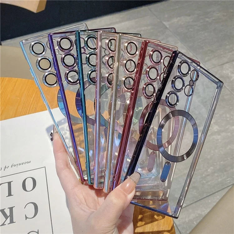 For Samsung Galaxy S22 Ultra 5G Case Electroplated TPU Magnetic Phone Cover with Lens Film