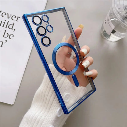 For Samsung Galaxy S22 Ultra 5G Case Electroplated TPU Magnetic Phone Cover with Lens Film