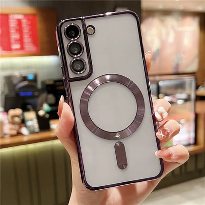 For Samsung Galaxy S22 5G Case Built-in Lens Film TPU Magnetic Phone Cover