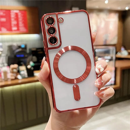 For Samsung Galaxy S22+ 5G Case Built-in Lens Film Electroplated Magnetic TPU Phone Cover