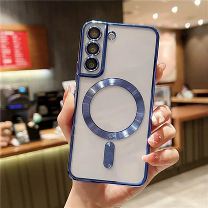 For Samsung Galaxy S22+ 5G Case Built-in Lens Film Electroplated Magnetic TPU Phone Cover