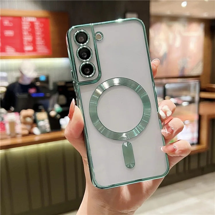 For Samsung Galaxy S22+ 5G Case Built-in Lens Film Electroplated Magnetic TPU Phone Cover