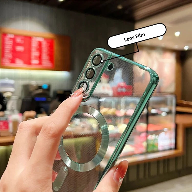 For Samsung Galaxy S22+ 5G Case Built-in Lens Film Electroplated Magnetic TPU Phone Cover