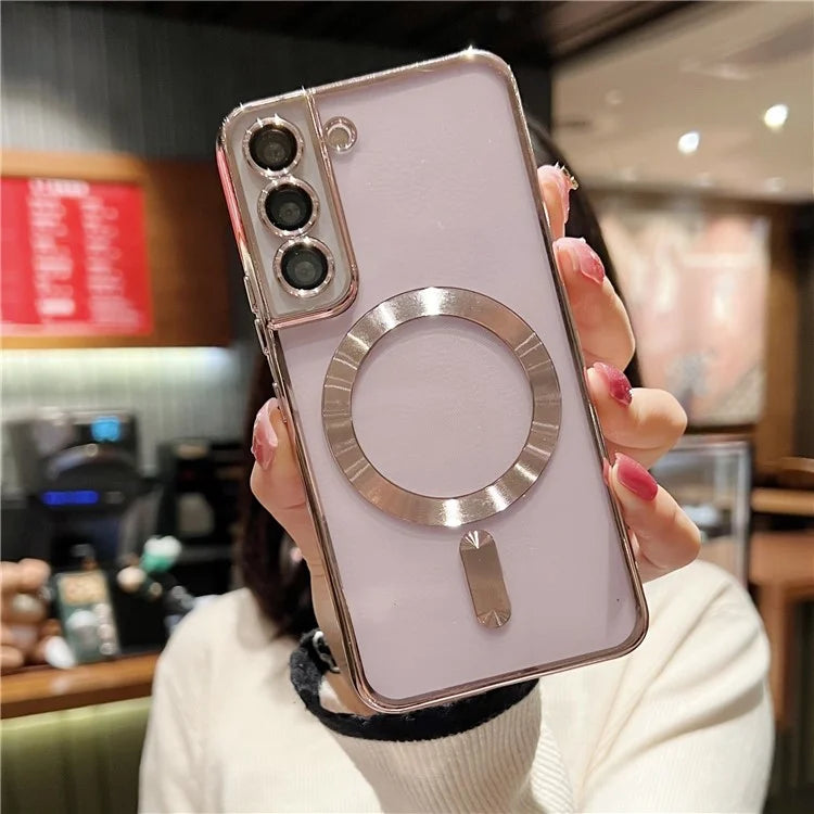 For Samsung Galaxy S22+ 5G Case Built-in Lens Film Electroplated Magnetic TPU Phone Cover