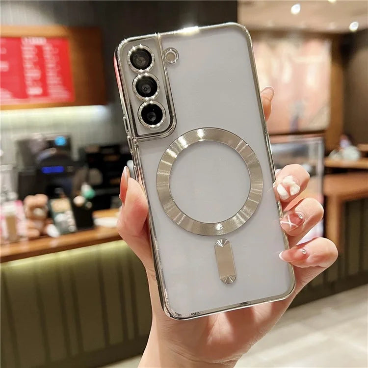 For Samsung Galaxy S22+ 5G Case Built-in Lens Film Electroplated Magnetic TPU Phone Cover