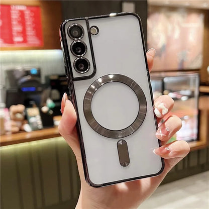 For Samsung Galaxy S23 Case Electroplated Magnetic Clear TPU Phone Back Cover