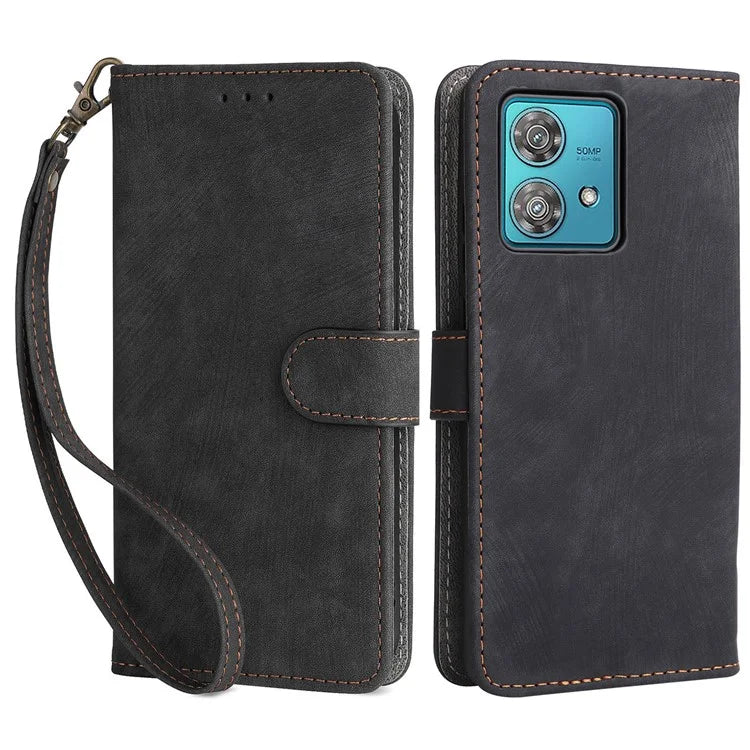 For Motorola Edge 40 Neo 5G Case PU Leather RFID Blocking Phone Cover with Strap
