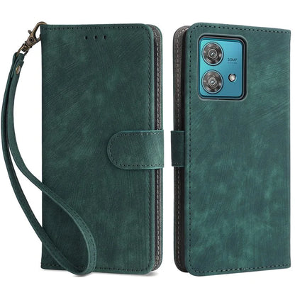 For Motorola Edge 40 Neo 5G Case PU Leather RFID Blocking Phone Cover with Strap