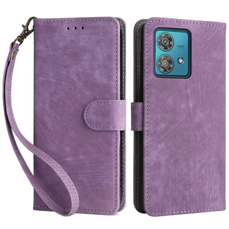 For Motorola Edge 40 Neo 5G Case PU Leather RFID Blocking Phone Cover with Strap