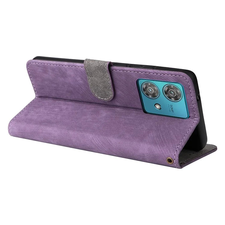 For Motorola Edge 40 Neo 5G Case PU Leather RFID Blocking Phone Cover with Strap