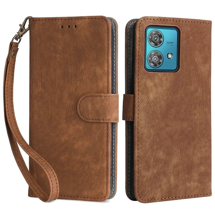 For Motorola Edge 40 Neo 5G Case PU Leather RFID Blocking Phone Cover with Strap