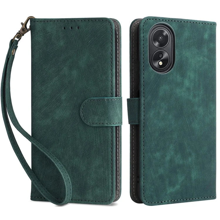 For Oppo A18 4G / A38 4G Leather Case RFID Blocking Wallet Phone Cover with Strap