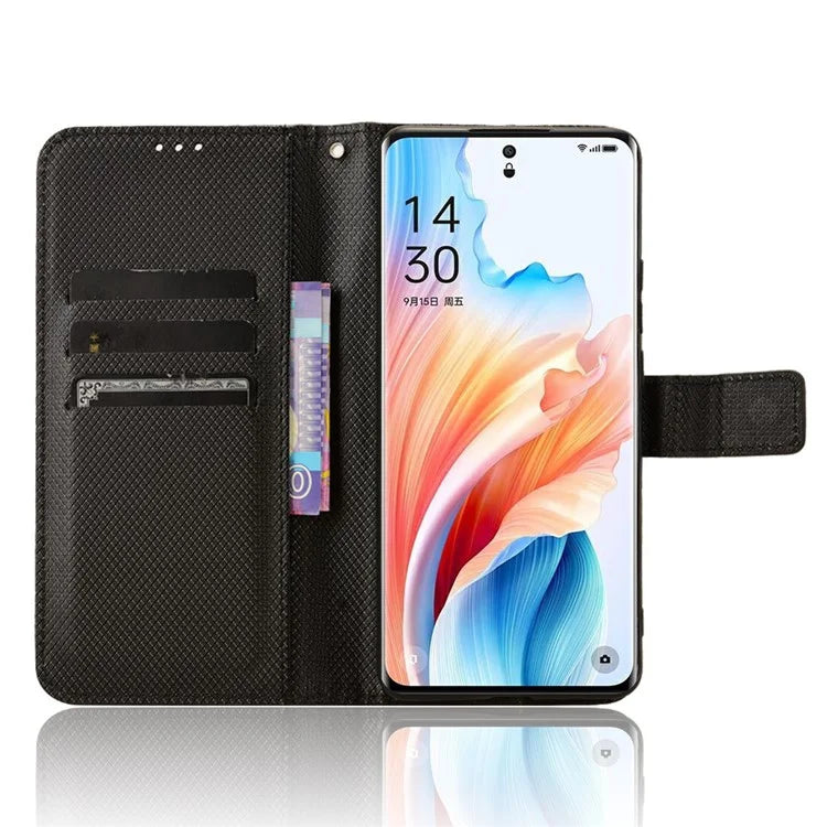 For Oppo A2 Pro 5G Case Diamond Texture Wallet PU Leather Phone Cover