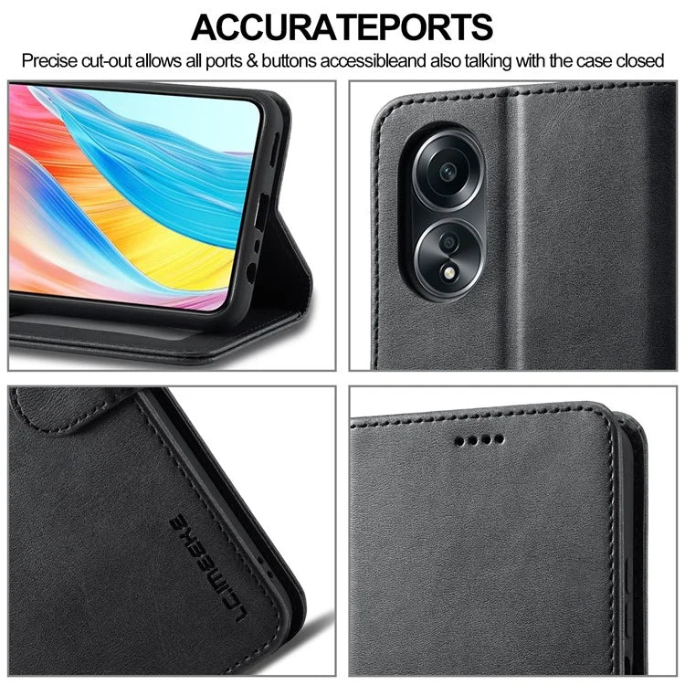 LC.IMEEKE Phone Shell for Oppo A78 4G Case PU Leather Stand Wallet Cover