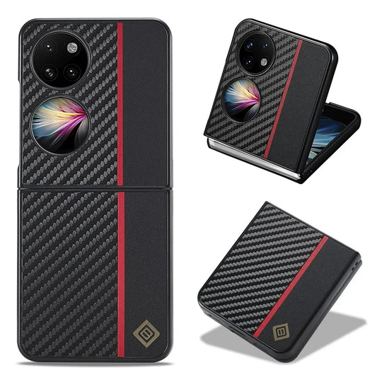LC.IMEEKE For Huawei P50 Pocket Case Carbon Fiber Texture Shockproof Protective Phone Cover