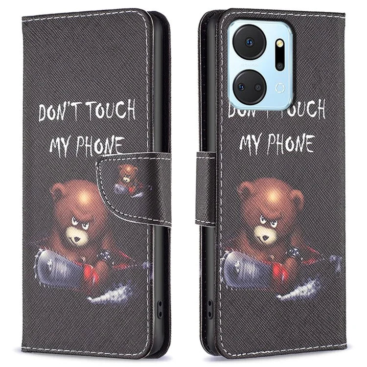 For Honor X7a 4G Leather Case Pattern Printing Phone Cover with Wallet Stand