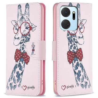 For Honor X7a 4G Leather Case Pattern Printing Phone Cover with Wallet Stand