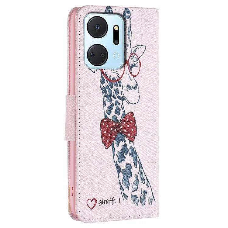 For Honor X7a 4G Leather Case Pattern Printing Phone Cover with Wallet Stand