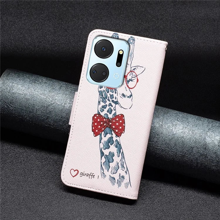 For Honor X7a 4G Leather Case Pattern Printing Phone Cover with Wallet Stand