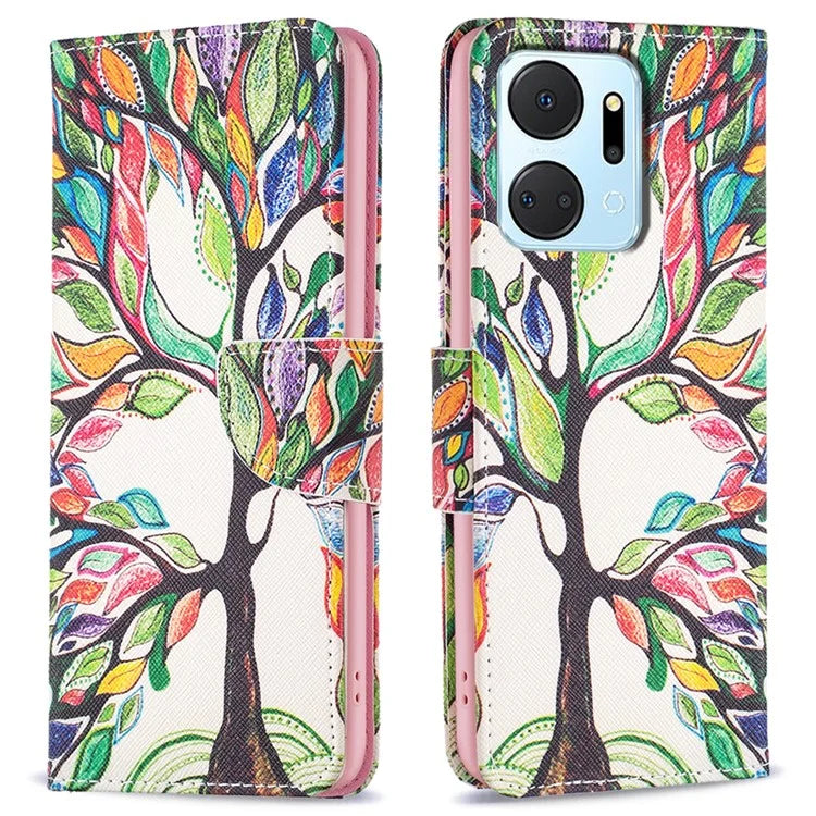 For Honor X7a 4G Leather Case Pattern Printing Phone Cover with Wallet Stand