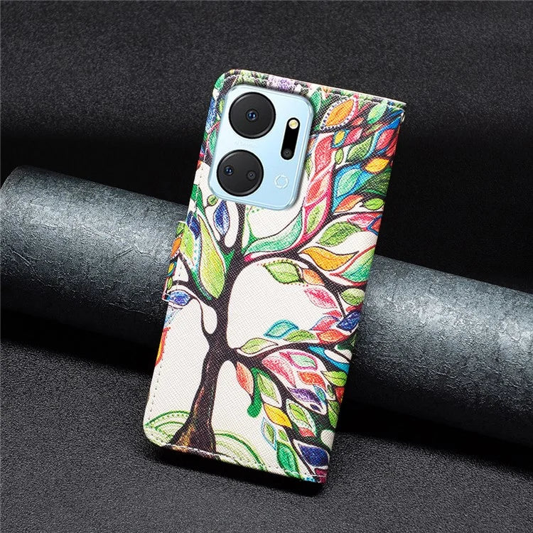 For Honor X7a 4G Leather Case Pattern Printing Phone Cover with Wallet Stand