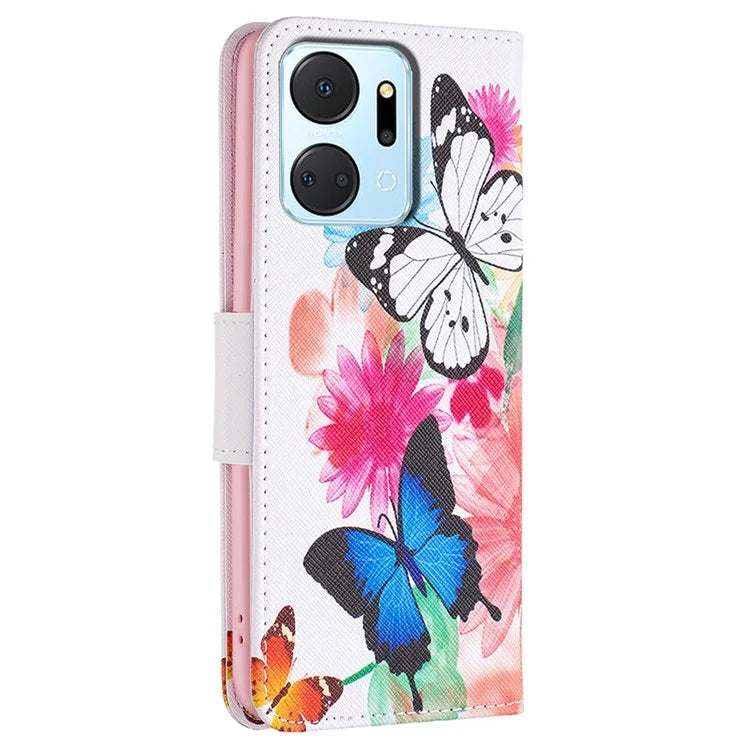For Honor X7a 4G Leather Case Pattern Printing Phone Cover with Wallet Stand