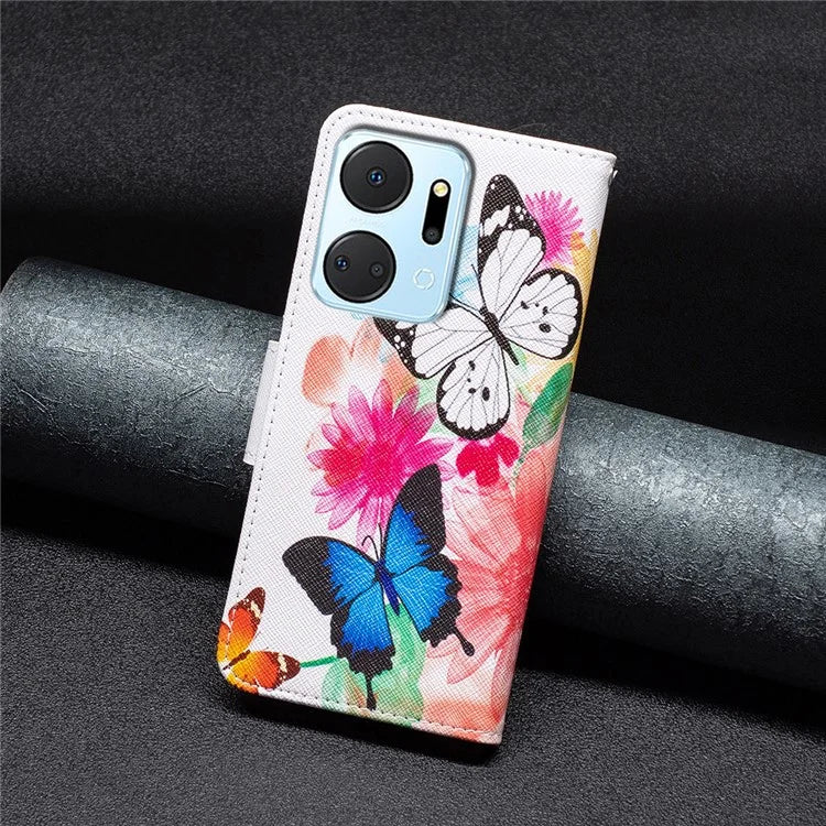 For Honor X7a 4G Leather Case Pattern Printing Phone Cover with Wallet Stand