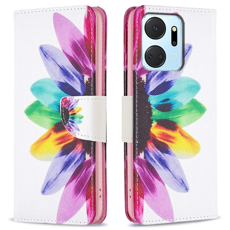For Honor X7a 4G Leather Case Pattern Printing Phone Cover with Wallet Stand