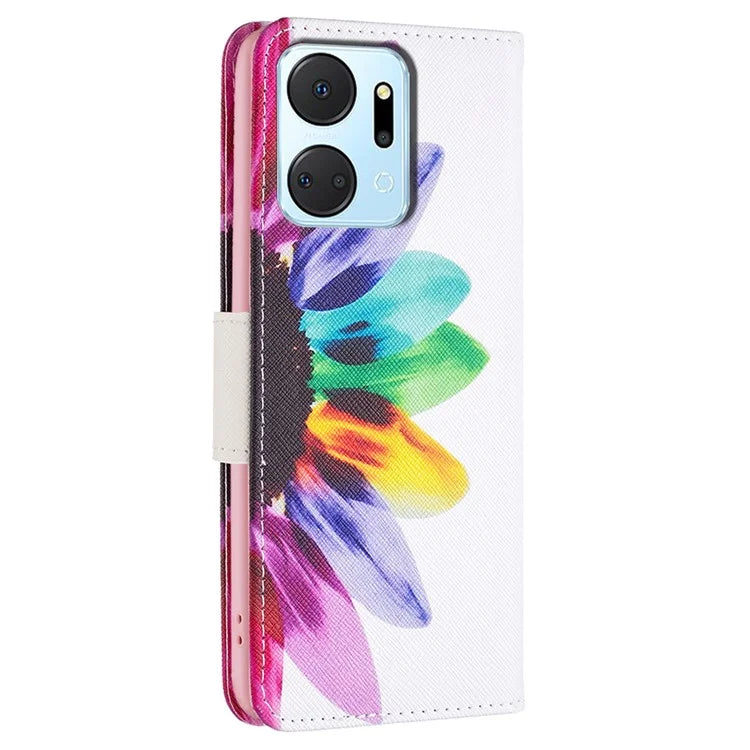 For Honor X7a 4G Leather Case Pattern Printing Phone Cover with Wallet Stand