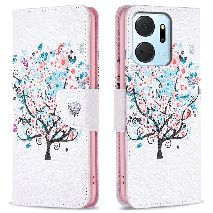 For Honor X7a 4G Leather Case Pattern Printing Phone Cover with Wallet Stand