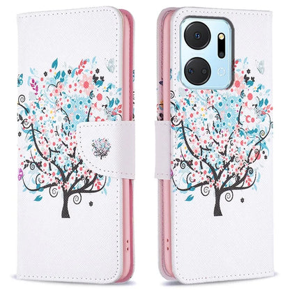 For Honor X7a 4G Leather Case Pattern Printing Phone Cover with Wallet Stand
