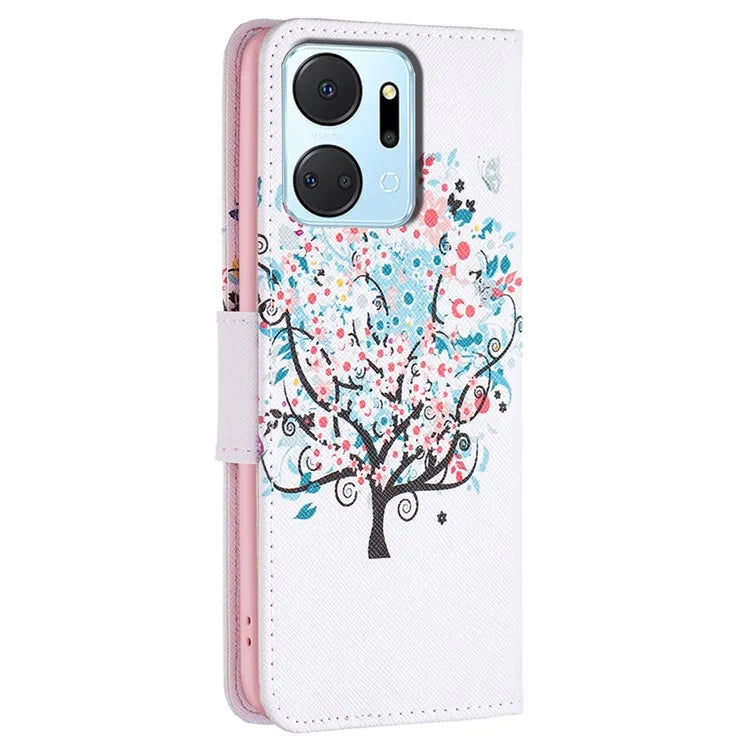 For Honor X7a 4G Leather Case Pattern Printing Phone Cover with Wallet Stand