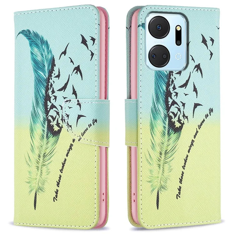 For Honor X7a 4G Leather Case Pattern Printing Phone Cover with Wallet Stand